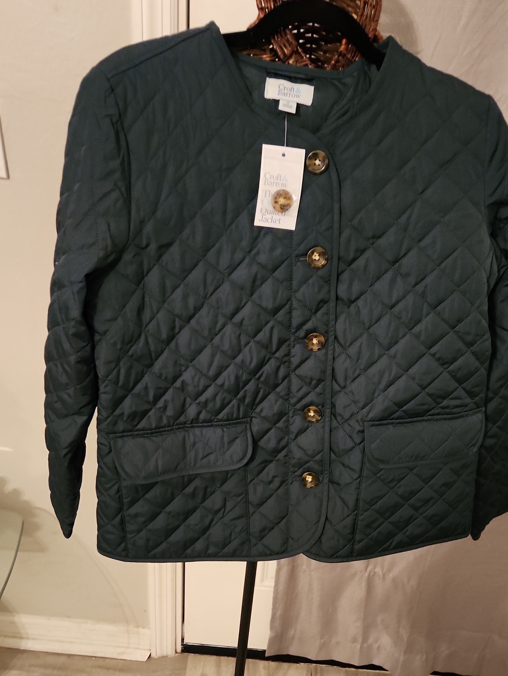 croft & barrow GREEN Quilted Utility Jacket with Buttons